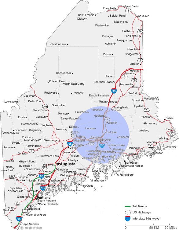 Map of Maine illustrating service area